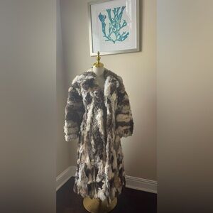 Luxurious real rabbit patchwork Fur Coat - Multicolor